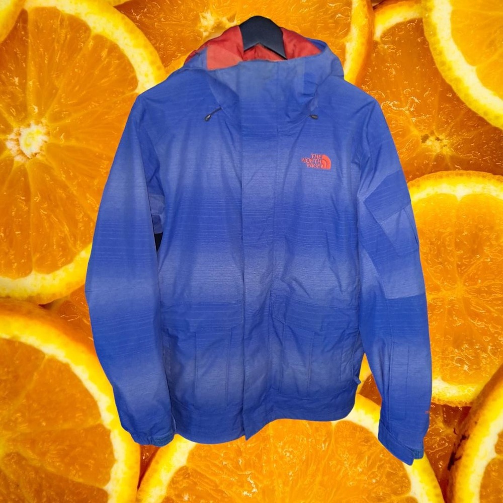 The North Face Blue Ombre Ski Jacket Mens Small Hooded Technical Shell Orange